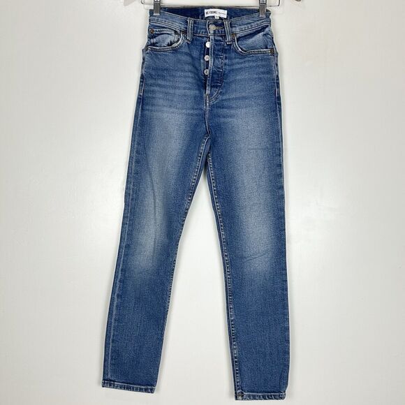 RE/DONE Women's 90's High Rise Ankle Crop Denim Jeans Size 24 in Medium Wash - Picture 1 of 8